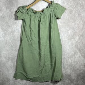 Amadi Nola Mini Dress‎ Womens XS Olive Green Textured Off The Shoulder Raw Hem